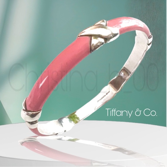 Tiffany & Co. pink signature X enamel wide bangle bracelet